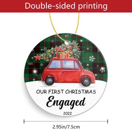 Christmas Ornament-Our First Christmas Engaged 2021 Lovely Gift for Engagement Newlyweds Keepsake Round Ceramic Christmas Tree Ornament Decoration 3 Inch Xmas Present