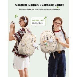 LOVEVOOK School Backpack Teenager Girls School Bag Boys Casual School Backpack, Beige / Khaki, 15.6 inches