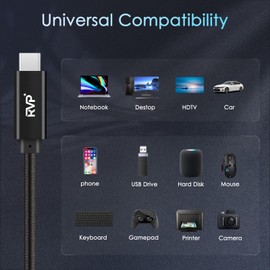 RVP+ USB C to USB C Cable (2Pack, 100W, 6FT), Nylon Braided 3.2 Gen 2 USB-C Cable, 20Gbps Fast Charging Cable - Black