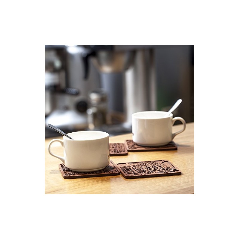 Glasgow Map, Sapele Wood Coasters, Set of 4, City Map,