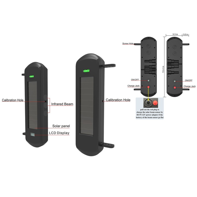 HTZSAFE Solar Wireless Outdoor Photoelectric 3 Beam Sensor Waterproof(IP66) Wireless
