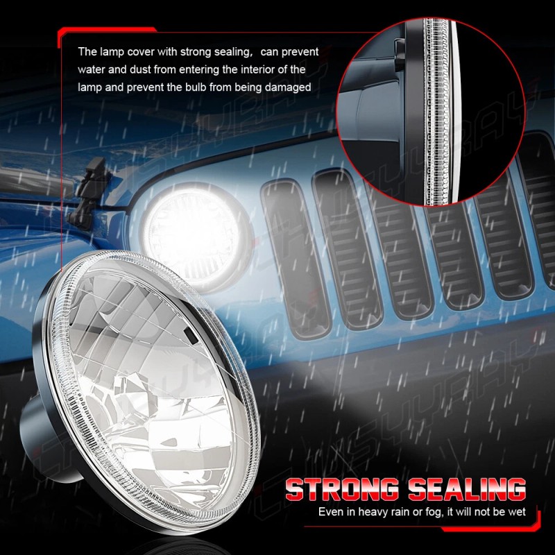 CHUSYYRAY 2x 7 Inch LED GLASS Headlight Round ORIGINAL CLASSIC