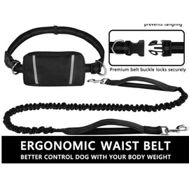 Hands Free Dog Running Leash with Heavy Duty Hands Free Dog Leash and Adjustable Waist Elastic Bungees, Retractable Rope for 25-120lb M to L Dogs, Reflective for Safe Hiking, Biking & Nighttime Walks