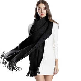 Gukasxi Ladies Scarves for Winter Warm Pashmina Shawl Scarf Wrap for Women Girls Large Soft Scarves Solid Colour (Black)
