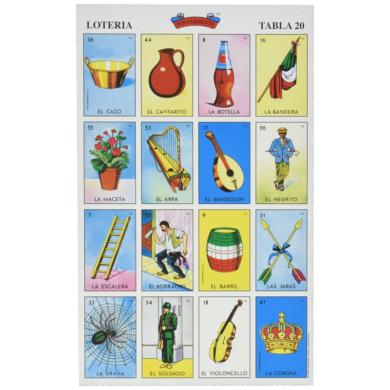 Don Clemente Autentica Loteria Mexican Bingo Set 20 Tablets Colorful