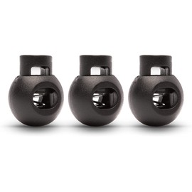 Realm Single Hole Round Cord Locks Black with Spring Loaded Push Button (Pack of 2)