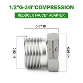 TAISHER 2PCS 304 Stainless Steel Reducer Water Hose Adapter 1/2" G Thread (BSP) × 3/8" Compression Pipe Fitting for kitchen bathroom faucet supply line adapter with rubber gasket