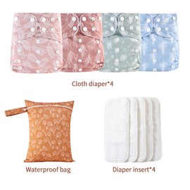 HappyFlute 9 Sets Newborn Baby Cloth Pocket Diapers One Size Adjustable Reusable for Baby Boys and Girls(6-33 pounds,0-3 Years),One Wet Bag+4Diapers and 4Inserts