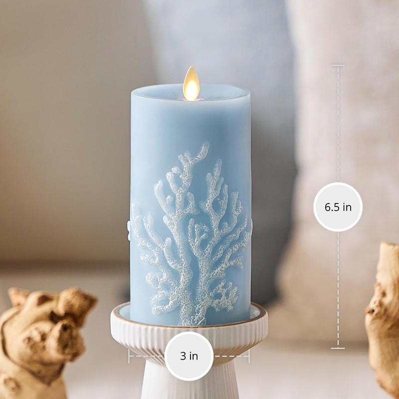 Luminara Embossed Coral Flameless LED Candle Moving Flame Pillar, Unscented