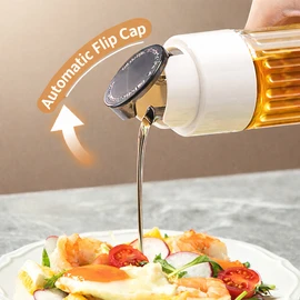 Automatic Opening & Closing Oil Bottle, Glass Oil Dispenser with Gravity Flip Cap, Leak-Proof Large Capacity Oil Pot for Kitchen, Soy Sauce, Vinegar & Seasoning Bottle 500ml / 1 Count