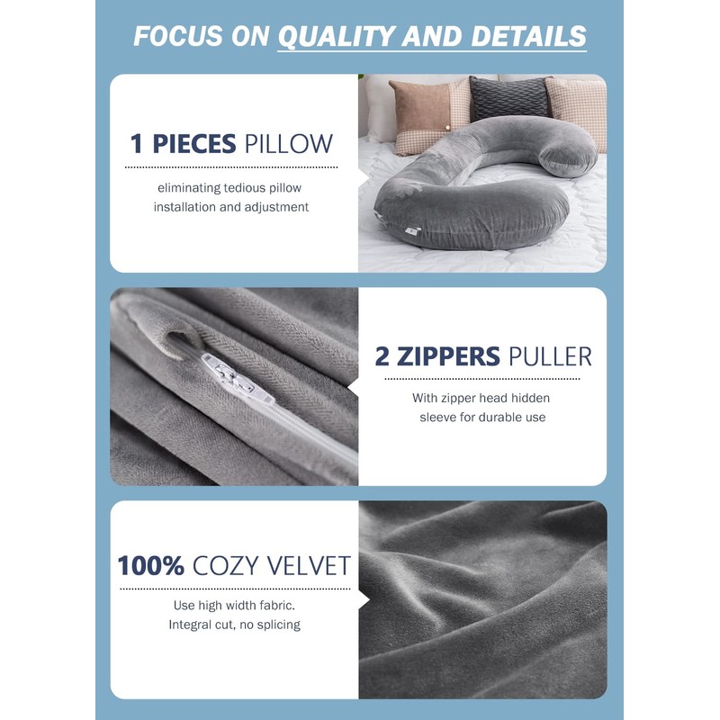 INSEN Pregnancy Pillow,Maternity Body Pillow with Velvet Cover,C Shaped Body