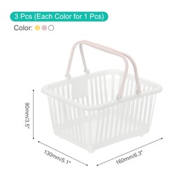 PATIKIL 3PCS Mini Shopping Basket, Small Plastic Basket Mini Storage Basket Grocery Tiny with Handles Organizer Filtered Water for Organizing Toys Eggs Fruits Snacks,White Purple Yellow
