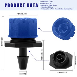 VooGenzek 200 Pieces Adjustable Watering Dripper Sprinkler, Plastic Micro Flow Sprinkler for Irrigation, Drip Irrigation, 8-Hole Anti-Clogging Emitter Dripper for Garden, Lawn, Blue