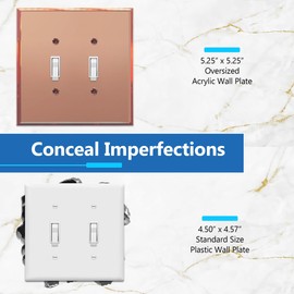 LIDER Double Toggle Switch Acrylic Wall Plate, Mirrored Dual Light Switch Plate, Plexiglass Switch Cover, Reflective Finish, Modern Upgrade, Oversized 2-Gang 5.25" x 5.25", Rose Gold