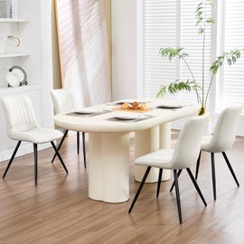 choairy Dining Chairs Set of 4, Modern Dining Chairs with Thick Cushions, PU Leather Upholstered Kitchen Dining Room Chairs with Metal Legs for Dining Living Room (White)