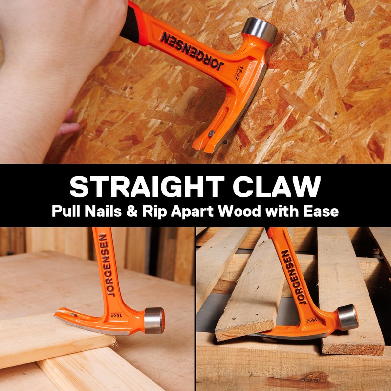 Jorgensen 16 oz Straight Claw Hammer, Rip Claw Hammer with