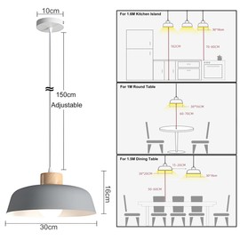 HJXDtech Modern Minimalism Pendant Light, E27 Lamp Holder, 30 cm Wood & Metal Lampshade, Height Adjustable, Sustainable LED Pendant Lamp for Kitchen, Bedroom, Dining Table (Bianca)
