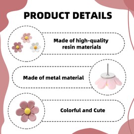 Pack of 30 Drawing Pins for Pin Board, Flower Drawing Pins for Notice Boards, Pink & White Hanging Decorations, Metal and Resin Pins for Posters and Cards, Ideal for Office and Home