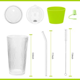 Glass cups with Straws and Lids 375ml/12oz Iced coffee glass cup,Glass drinking cup.(1 Set)