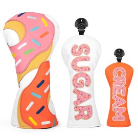 Golf Club Head Covers Golf Driver Fairway Hybrid Head Cover Sweet Donut Design Premium Leather Waterproof Driver Fairway(FW) Wood Hybrid(UT) with Number Tags 3 Wood Headcover (3pcs(DR+FW+UT))