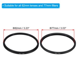 PATIKIL 82mm-77mm Metal Step Down Ring with Cleaning Cloth, 2 Pack Camera Lens Filter Adapter Ring Aluminum Filter Adapter Ring for Camera Lenses Hood, Black