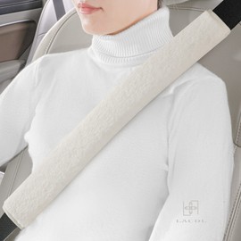 LACDL Extra Long Seatbelt Covers Super Soft Furry for Adults Kids Women & Men, Thick Plush Full Car Seat Belt Cushion, Fluffy Shoulder Pad Protector, Auto Interior Accessories, 1pc, Off White, 19.5in