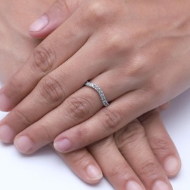 SAVEARTH DIAMONDS 1/3 Carat (ctw) Lab Created Moissanite Diamond Half Eternity Curved Wedding Band 14k White Gold Over Sterling Silver for Women with 2.5MM Width, (0.33 Ctw)