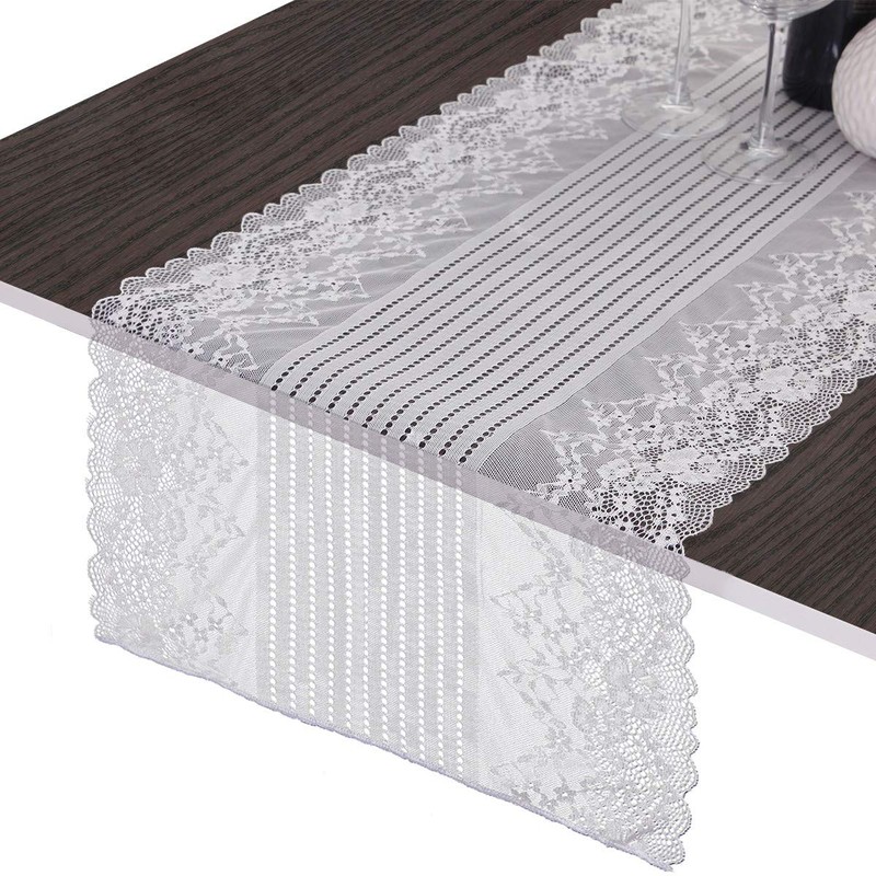 mookaitedecor White Lace Table Runner for Wedding Decor,Embroidered Floral Table
