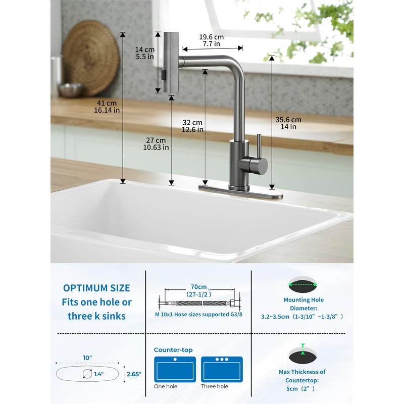 Kitchen Faucets with Pull Down Sprayer,Waterfall Kitchen Sink Faucet,Commercial Utility