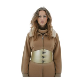 Women’s Wide Champagne Beige Color Faux Leather Corset Belt – Silver Hooks Buckle Stretch High Waist Cinch – Fashion Accessory – Plus Size L XL XXL