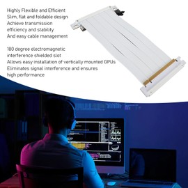 PUSOKEI PCIE 4.0 x16 Extender Riser Cable, High Speed Flex Dual Sided Reverse 180 Degree PCI E Ports GPU Graphic Card Extension Cable for RX 7900 7800 7700 7600 7500,etc (White)