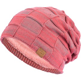 Vgogfly Slouchy - Gorro de Invierno para Hombre con Forro de Punto y calcetín Grueso, Azul Marino y Vino, Medium