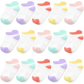 HYCLES 15 Pairs Toddler Socks, Kids Grip Socks for 5-7 years Non Slip Ankle Sock for Baby Boys Girls