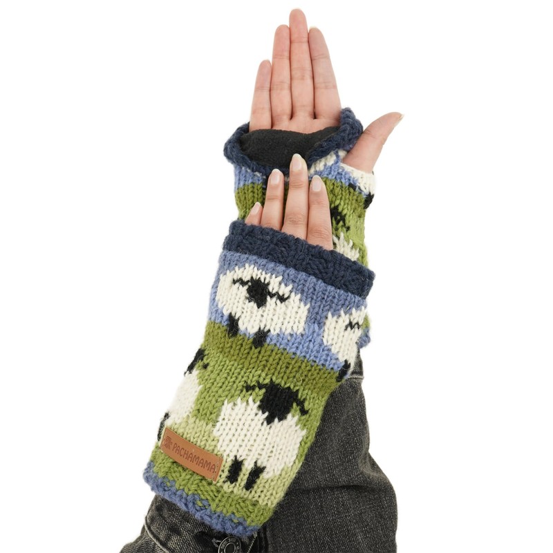 Pachamama Women Wool Hand Warmers Fleece Lined Handknitted Sheep Multicoloured