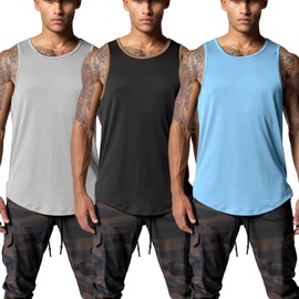 Mlgaril 3Pack Men's Althletic Quick Dry Gym Muscle Lightweight Tank Top Workout Sleeveless Shirt Bodybuilding Compression Fitness Stringer Jersey,Grey/Black/Blue,2XL