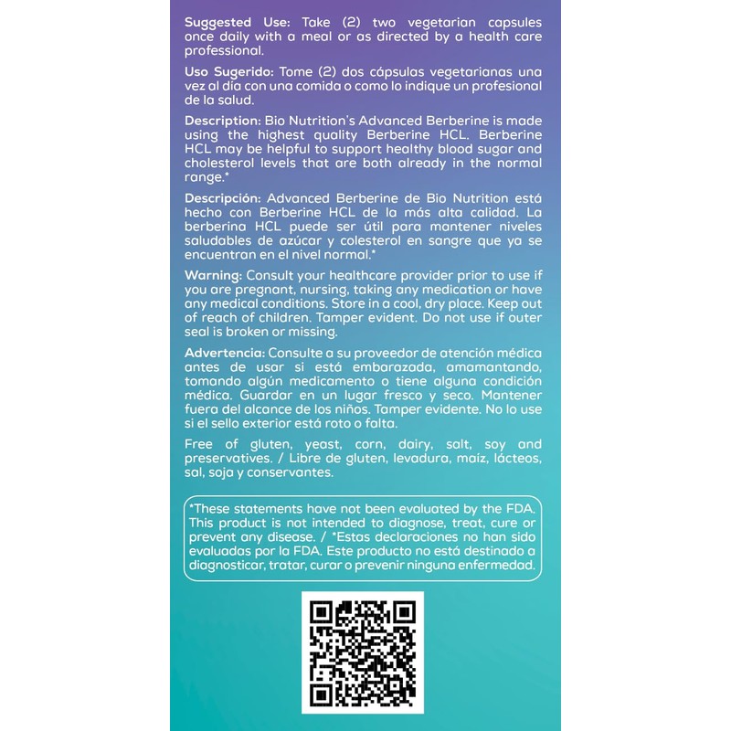 Bio Nutrition Advanced Berberine 50 Vegetarian Capsules | 1,200 Milligram