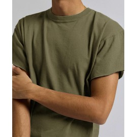 Sunborui Men's Boxy Raw Cut Tee Short Sleeve Round Neck T Shirts Casual Basic Tops (Olive Green,Large)