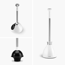 simplehuman Toilet Plunger and Caddy, Stainless Steel, White