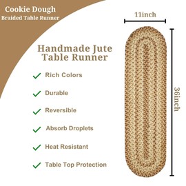 Homespice Cookie Dough Jute Braided Oval Table Runner,Country Rustic Decor, Brown 11x36 - Farmhouse Dining Table Accessories - Rich Colors, Easy to Clean, Durable and Protects Furniture