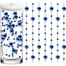 50 Pcs Pearl String for Floating Candles Centerpiece, Blue Faux Pearl Beads Vase Filler for Wedding Table Décor.