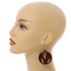 70mm Long/Brown Wooden Round Disk Drop Earrings with Feather Pattern