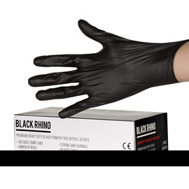 Rhino NG502FS Comfit Heavy Duty Nitrile Powder Free Gloves Small Black Pk100