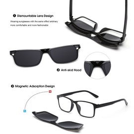 Magnetic 5Pcs Polarized Clip-on Sunglasses Rectangle Plastic Frame for Night Driving 2247A