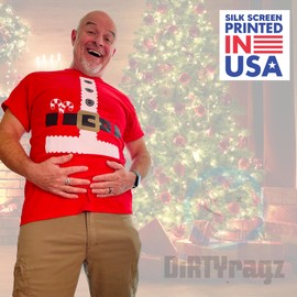 DIRTYRAGZ Men's Santa Claus Shirt Costume Suit T-Shirt - Novelty Holiday Humor Christmas Outfit Santa Shirts for Men, 2XL Red