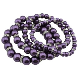 Coiris 4pcs Imitation Pearl Bracelets Crystal Women Multi Layer (BR1113-purple)