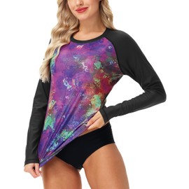 Womens Sequin Swimsuit Top Swimming Shirts Glitter Silver Rashguard Wetsuit Purple 2XL