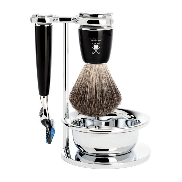 MÜHLE RYTMO Black 4-piece Pure Badger 5-Blade Razor Modern Luxury Wet Shaving Set - Perfect for Every Day Use, Barbershop Quality Close Smooth Shave
