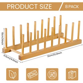 Thenshop 8 Pcs Wooden Plate Rack Organizer for Cabinet, 8 Slots Plate Drying Rack, Dish Organizer Holder, Pot Lid Stand, for Bowl Cup Cutting Board Kitchen Storage
