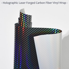 AuMoHall Holographic Laser Forged Carbon Fiber Vinyl Wrap High Gloss Rainbow Silver Color Change Car Body Wrapping Film Self-Adhesive Vehicle Exterior Interior Decorative Film, 59.84" x 19.68"