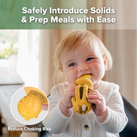 Haakaa Octopus Baby Fruit Food Feeder & Mini Freezer Nibble Tray Combo, Breastmilk Popsicle Molds for Cooling Relief, BPA Free Silicone Feeder for Safe Infant Self Feeding, 4 Month+（Mustard）